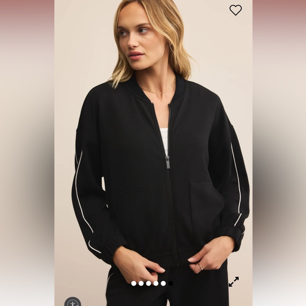 Z Supply On Track Oversized Jersey Black Bomber Jacket - Small